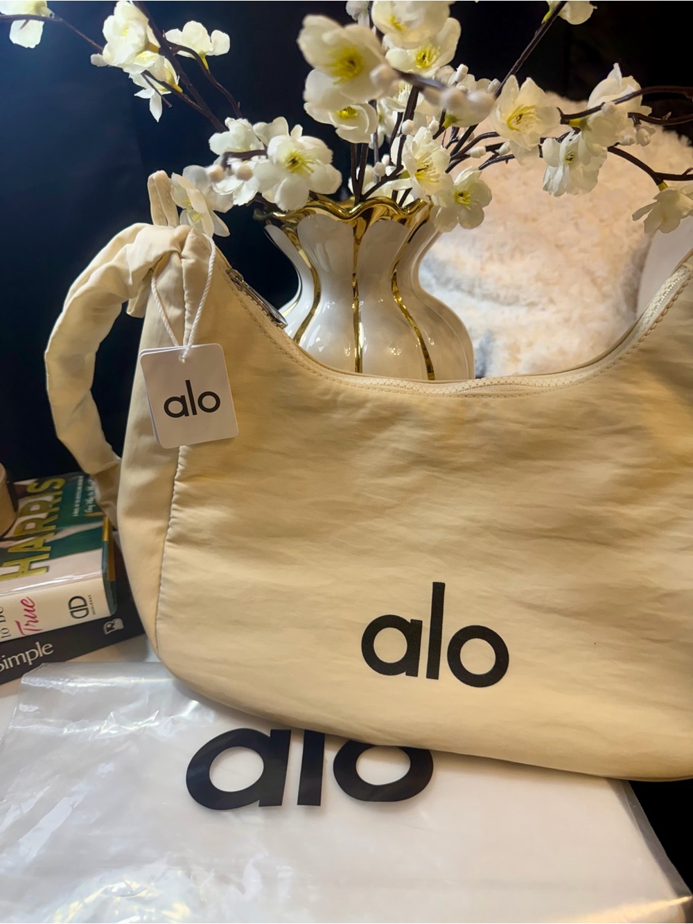 ALO YOGA Cream Shoulder/Crossbody Bag with Ruched Strap